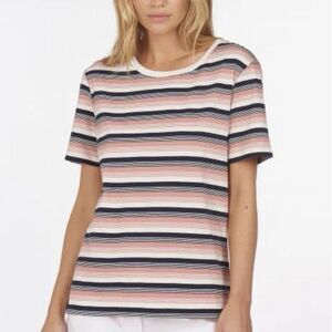Barbour Folkestone Stripe Short Sleeve T Shirt Sz 6 Pink White Preppy Coastal